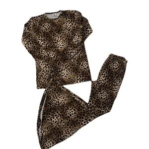 Girls Large Leopard 2 Piece set Long Sleeve Bell Bottoms Flare Pants Retro Boho